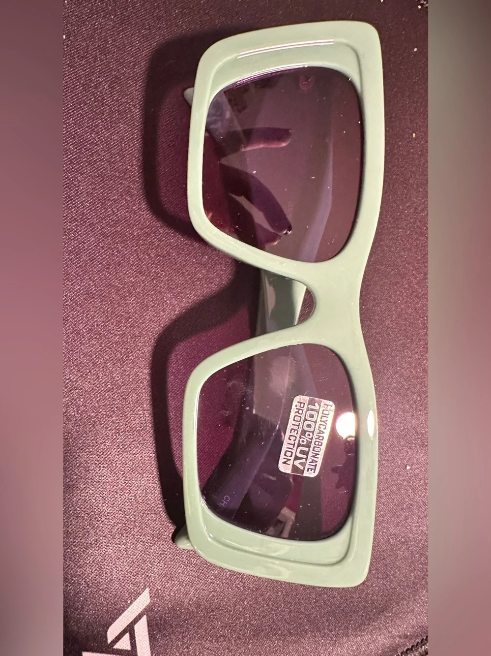 Mint Green Rectangular Sunglasses with Purple Lenses S43